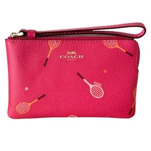 COACH Corner Zip Wristlet in Pink Racquet Print